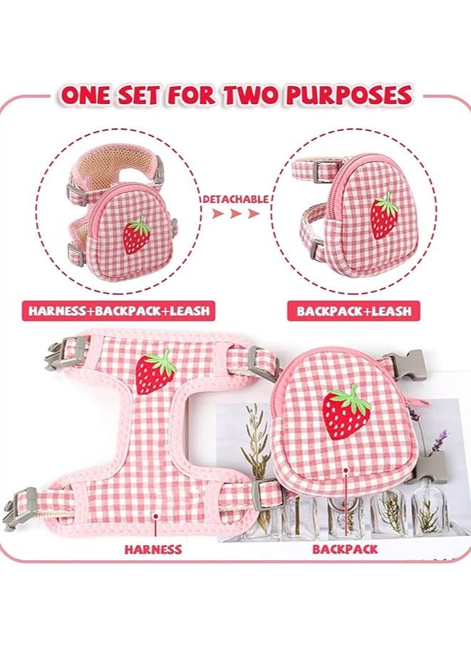 erorex - Cat Harness and Leash Set, Cute Fruit Print Mesh Detachable Puppy Harness, Breathable and Lightweight Pet Backpack Harness with Leash, Suitable for Doggie Outdoor Travel Hiking (Pink) - Image 1