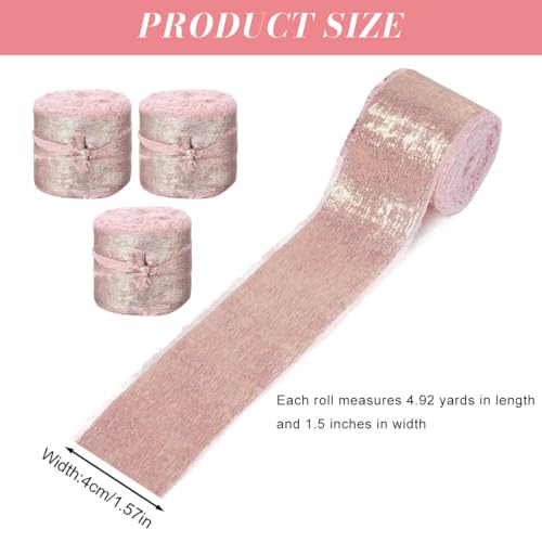 HASTHIP® 3 Rolls Ribbons for Gift Wrapping Bouquets, 5 Yards Metallic Glossing Fringe Ribbon Roll, 4cm Wide Silk-Feel Chiffon Ribbons for Decoration, DIY Craft, Valentines Day, Wedding Party Decor - Image 2