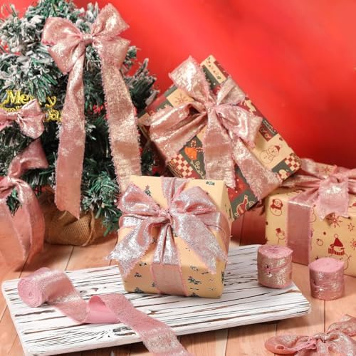 HASTHIP® 3 Rolls Ribbons for Gift Wrapping Bouquets, 5 Yards Metallic Glossing Fringe Ribbon Roll, 4cm Wide Silk-Feel Chiffon Ribbons for Decoration, DIY Craft, Valentines Day, Wedding Party Decor - Image 4