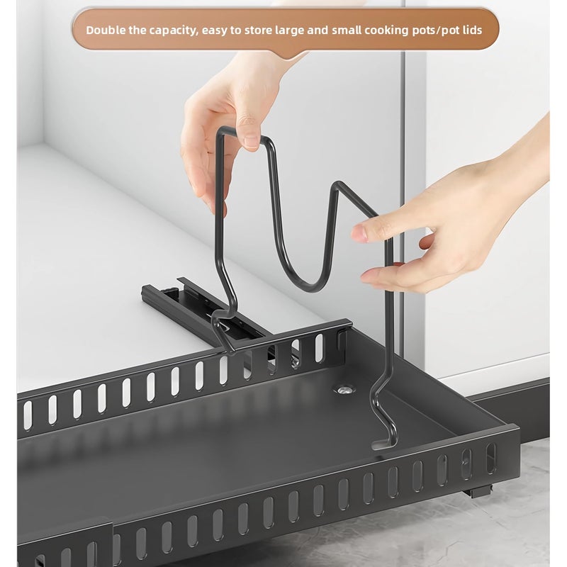 Mnftive pots and pans organizer under cabinet,pot lid organizers inside cabinet holders for kitchen,Horizontal and vertical pulling modes,cast iron storage (Black Vertical pull-out) - Image 3