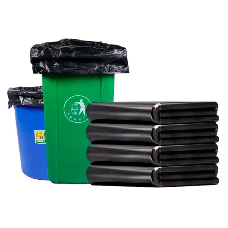 Thickened Sanitation Cleaning Garbage Bag Disposable Commercial Flat Mouth Black Plastic Bag Property Pe Flap Pocket Pants Widening - Image 5