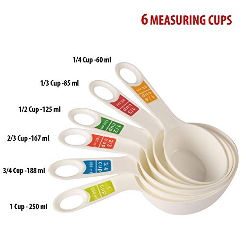 SWAB Plastic Measuring Cups and Spoon Set with Ring Holder, 12 Piece Set, White - Image 2