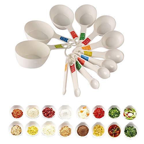 SWAB Plastic Measuring Cups and Spoon Set with Ring Holder, 12 Piece Set, White - Image 4