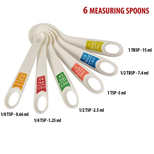 SWAB Plastic Measuring Cups and Spoon Set with Ring Holder, 12 Piece Set, White - Image 3