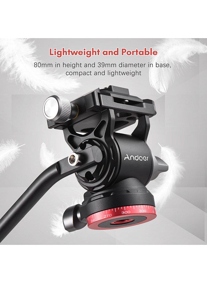 ANDOER Andoer Compact Video Fluid Head Pan Tilt Tripod Head Panorama Ballhead Tripod Mount Aluminum Alloy 1/4 Inch Screw 10kg/22lbs Load Capacity with Handle Quick Release Plate  - Image 4