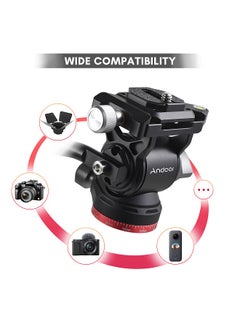 ANDOER Andoer Compact Video Fluid Head Pan Tilt Tripod Head Panorama Ballhead Tripod Mount Aluminum Alloy 1/4 Inch Screw 10kg/22lbs Load Capacity with Handle Quick Release Plate  - Image 5