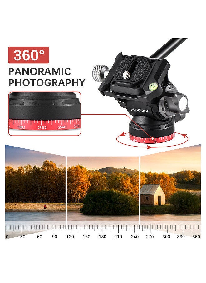 ANDOER Andoer Compact Video Fluid Head Pan Tilt Tripod Head Panorama Ballhead Tripod Mount Aluminum Alloy 1/4 Inch Screw 10kg/22lbs Load Capacity with Handle Quick Release Plate  - Image 3