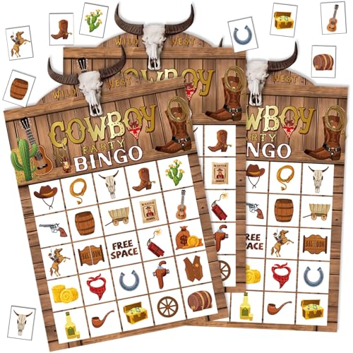 Blosssound Cowboy Bingo Game Set Bingo Cards for 24 Players Wild West Party Game for Family Activities Rodeo Holiday Cards for Western Party Favor - Image 1