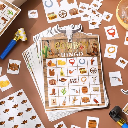 Blosssound Cowboy Bingo Game Set Bingo Cards for 24 Players Wild West Party Game for Family Activities Rodeo Holiday Cards for Western Party Favor - Image 5