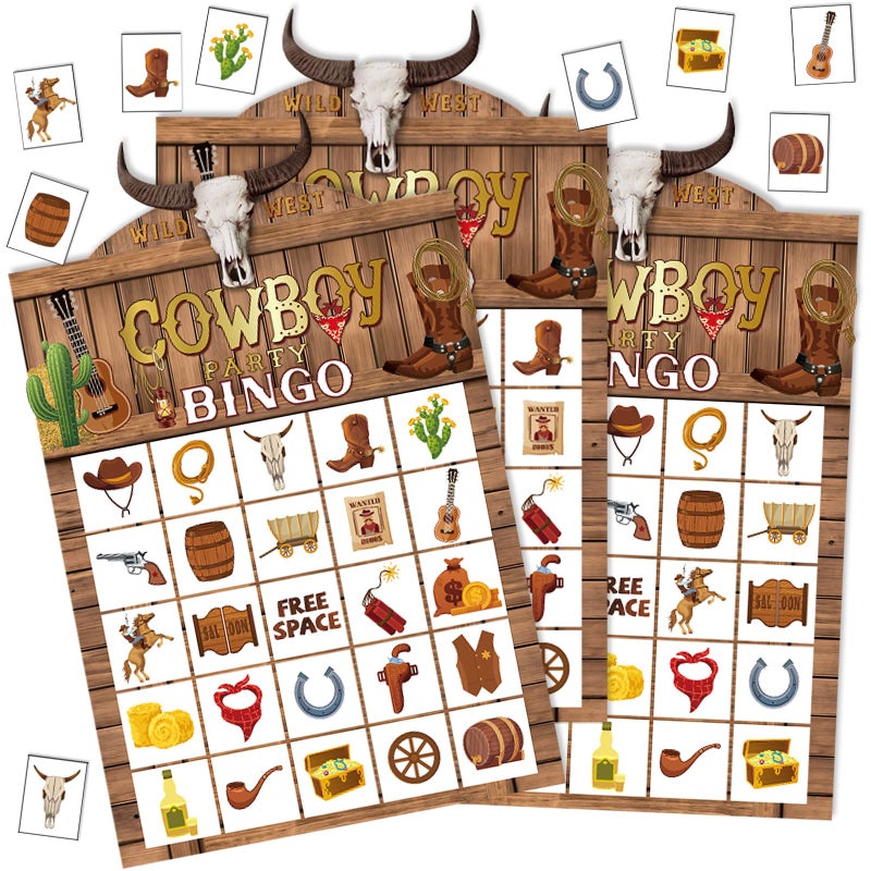 Blosssound Cowboy Bingo Game Set Bingo Cards for 24 Players Wild West Party Game for Family Activities Rodeo Holiday Cards for Western Party Favor - Image 3