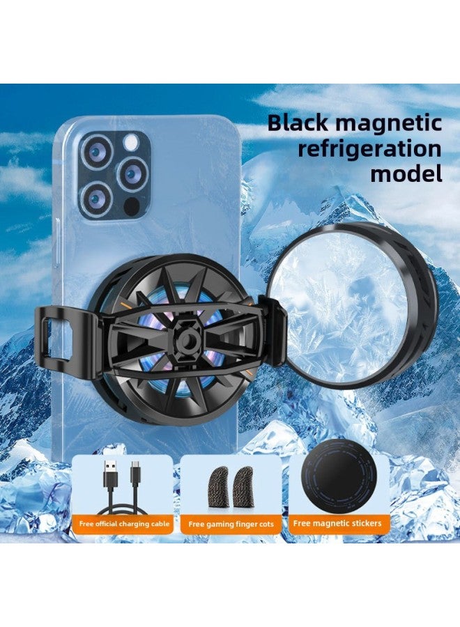 Mobile Phone Magnetic Radiator Semiconductor Icing Refrigeration Back Clip Game Live For Apple-Color:[cooling Master + E-sports Finger Gloves] - Mobile Phone Magnetic Radiator (black) + Clip  - Image 1