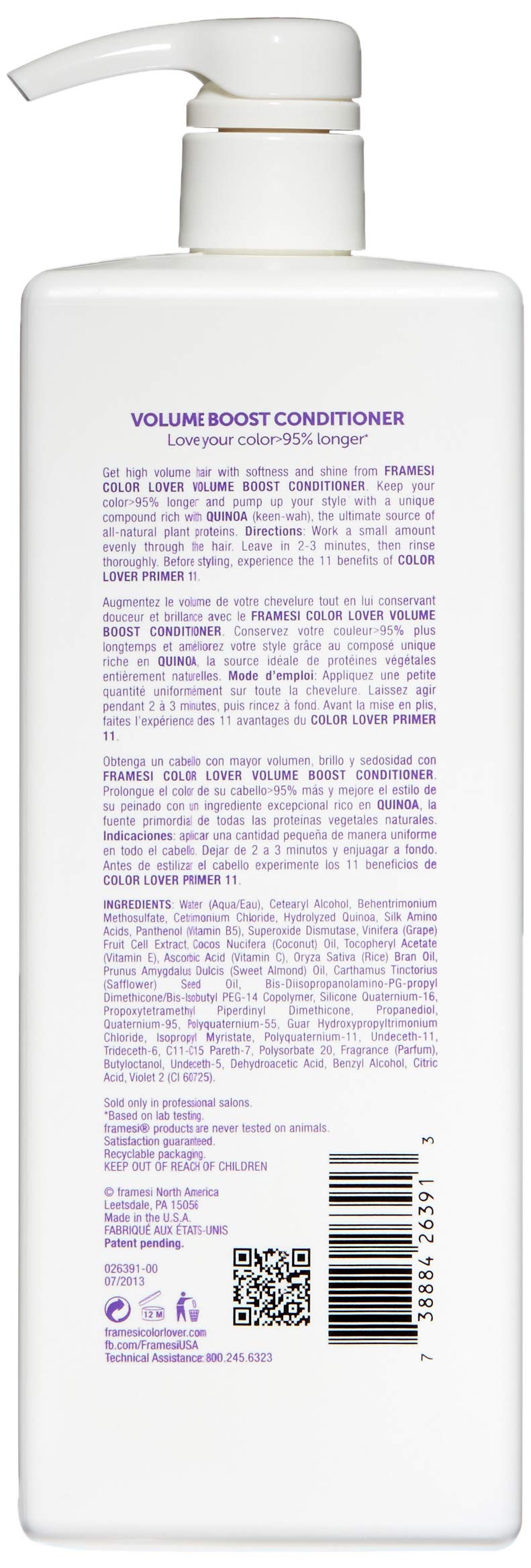 Framesi Color Lover Volume Boost Conditioner, 33.8 fl oz, Sulfate Free Volumizing Conditioner with Quinoa and Coconut Oil, Color Treated Hair - Image 2