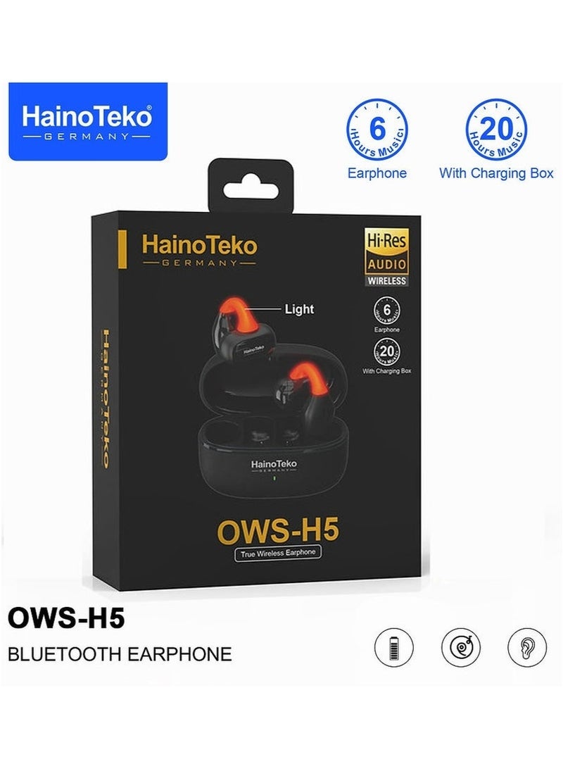 Haino Teko OWS-H5 True Wireless Bluetooth Earphones with LED Light, 20 Hours Battery Life, Multi-Functional Touch Control, High-Quality Stereo Sound, Noise Reduction, Fast Auto Pairing – Compatible with Android Smartphones, Tablets & Devices – Stylish Black Design - Image 3
