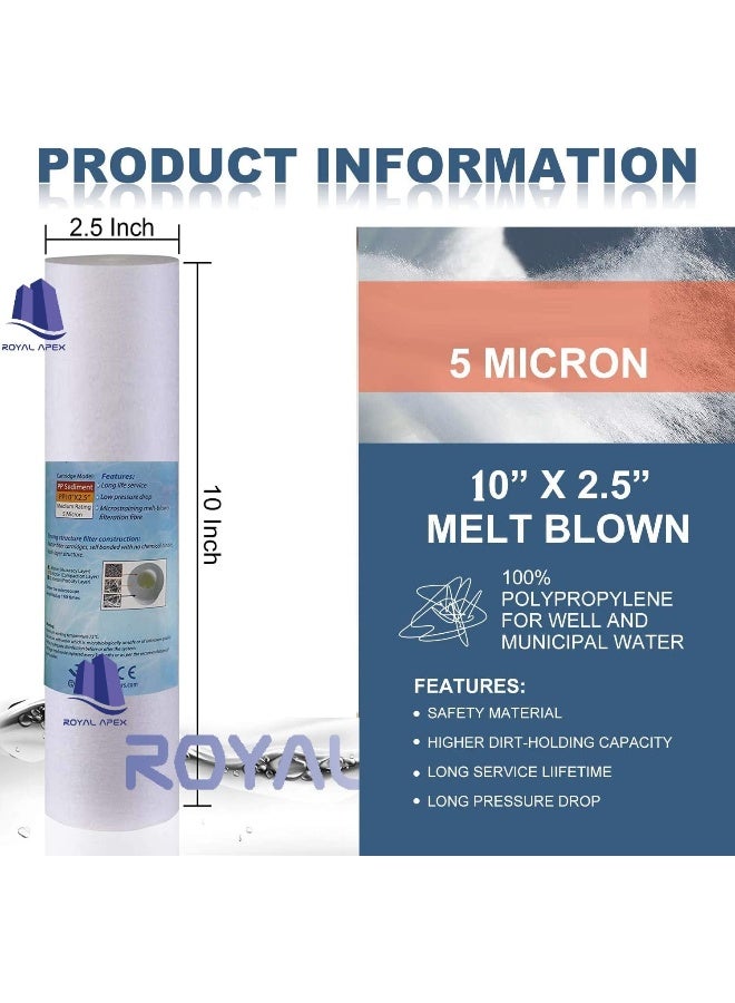 Royal Apex Water Filter Replacement Cartridges 10" Polypropylene Cotton Sponge Universal Cartridges Standard Pre-Filter Yarn Sediment For Standard Ro Systems Pack Of 5 10" Sponge 70G - Image 2