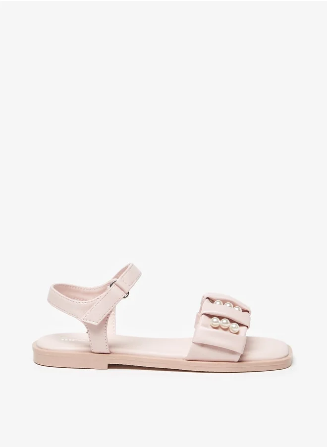 MISSY Girls Pearl Accent Sandals With Hook And Loop Closure