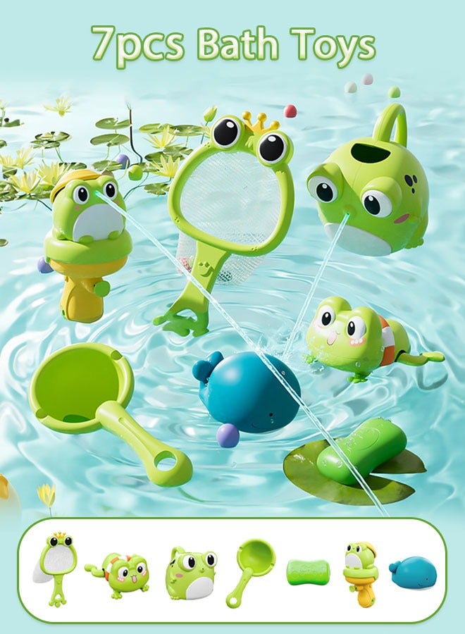 7PCS Bath Toys, Cute Swimming Frog Baby Bath Toys for Toddler, Water Pool Floating Wind Up Toys for 1 Year Old Boy Girl Gifts, Infant Toddlers Kids Bathtub Toys, Green  - Image 1