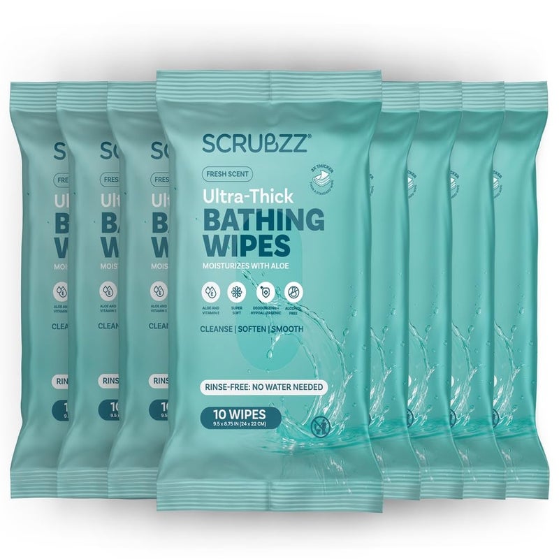 scrubzz Extra Large Bath Wipes for Adults No Rinse - 80 Disposable Body Cleansing Cloths for Men, Women & Elderly - Great for Gym, Camping, Post Surgery - Image 1