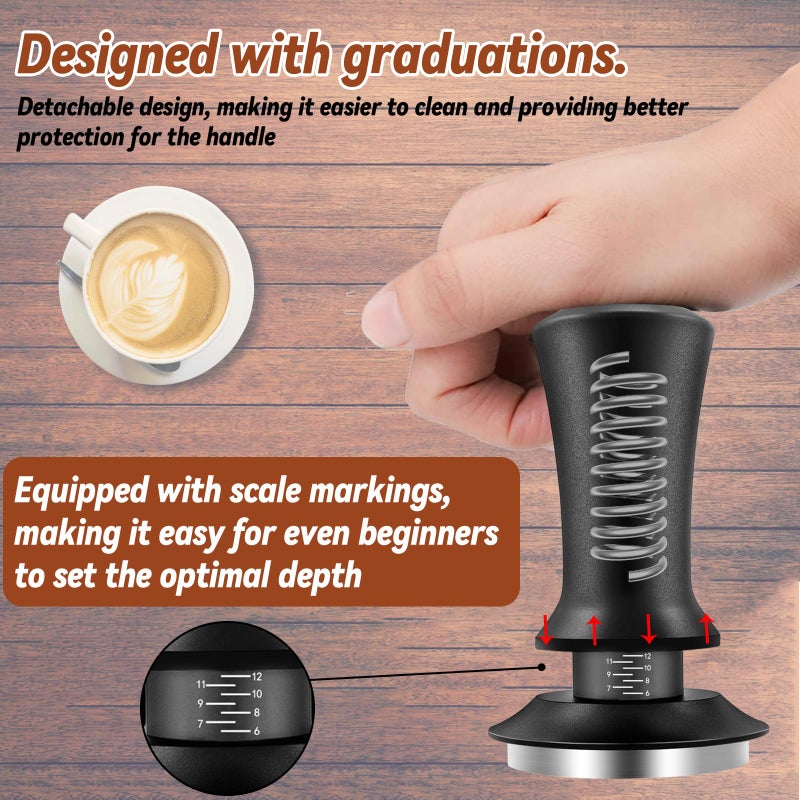 Yeelan Coffee Espresso Tamper 51mm with WDT Tool Calibrated Spring Loaded, Coffee Tamper with Silicone Tamper Mat,Black Espresso Distribution Tool,Stainless Steel Base Tamper for Espresso Coffee Machine - Image 4