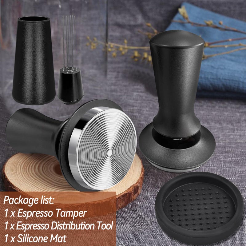 Yeelan Coffee Espresso Tamper 51mm with WDT Tool Calibrated Spring Loaded, Coffee Tamper with Silicone Tamper Mat,Black Espresso Distribution Tool,Stainless Steel Base Tamper for Espresso Coffee Machine - Image 5