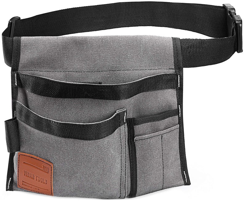 VIDAR TOOLS 6Pocket Single Side Tool Belt PouchUtility Belt BagTool Apron for CarpenterGardeningWaist Durable Canvas ConstructionComfortable Adjustable BeltLight Weight grey
