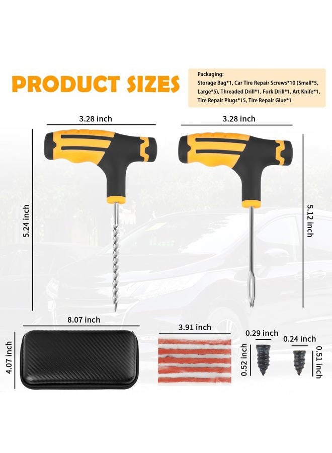 YGDMD 30PCS Car Tire Plug Kit,Essential Car Emergency Flat Tire Repair Kit Contains Drill/Rubber Repairs Screws/Cars Tires Repair Plugs,Professional Tubeless Tires Patch Kits for Cars - Image 2