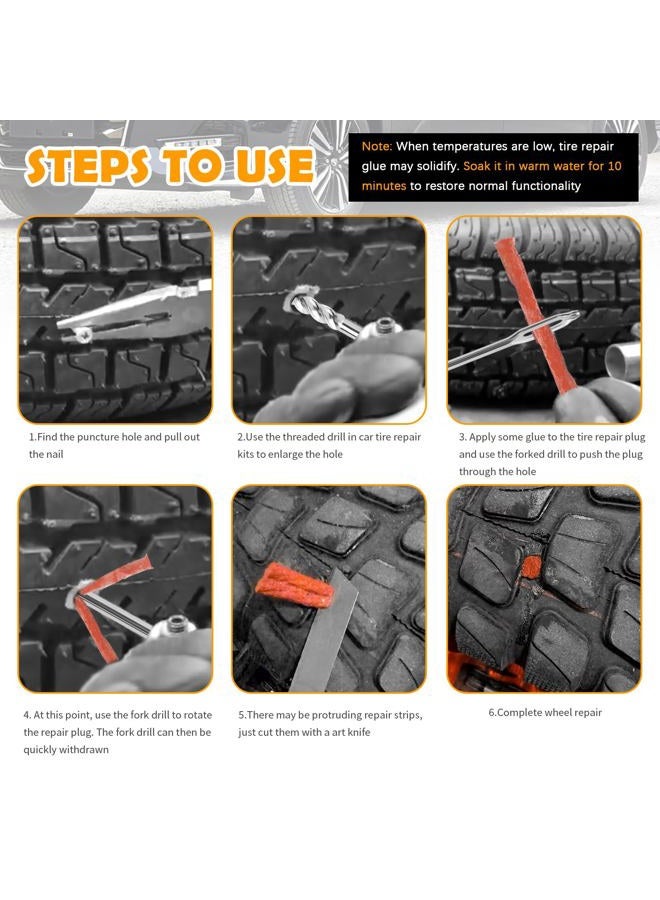 YGDMD 30PCS Car Tire Plug Kit,Essential Car Emergency Flat Tire Repair Kit Contains Drill/Rubber Repairs Screws/Cars Tires Repair Plugs,Professional Tubeless Tires Patch Kits for Cars - Image 5