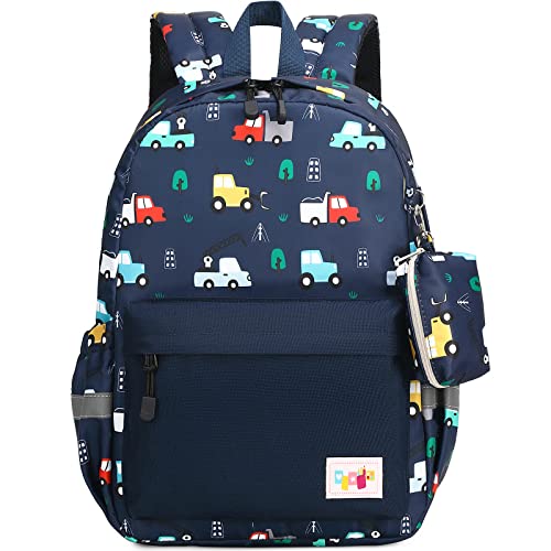 mygreen Toddler Backpack Kids Backpack for Boys Cute Cars Preschool Bag Kindergarten Schoolbag With Chest Strap Colorful Dark Blue - Image 1
