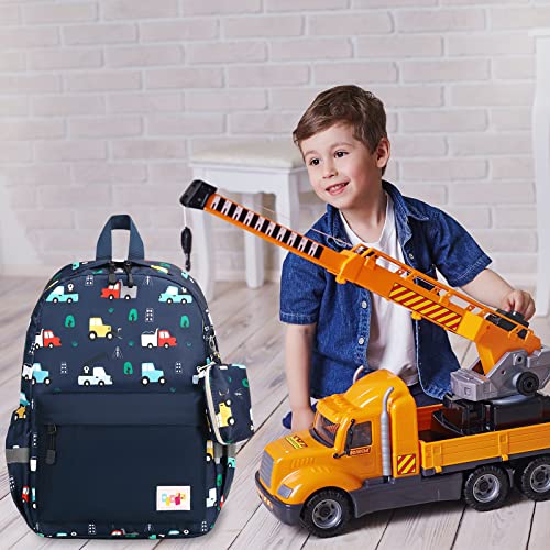 mygreen Toddler Backpack Kids Backpack for Boys Cute Cars Preschool Bag Kindergarten Schoolbag With Chest Strap Colorful Dark Blue - Image 2