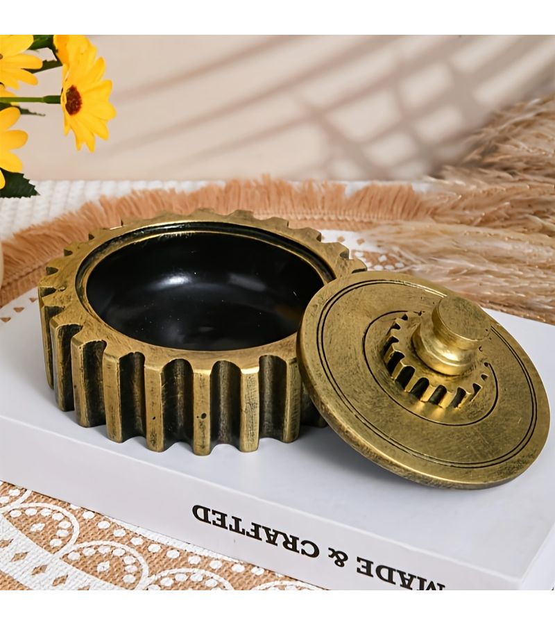 Silvery Gear Covered Ashtray Traditional Metal Design Home Office Decor - Image 4