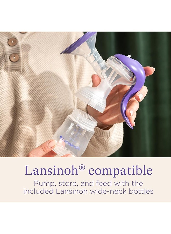 Lansinoh - Lansinoh Manual Breast Pump, Hand Pump with Comfortable Flange for Breastfeeding Essentials, Includes Baby Bottle for Feeding, 5oz - Image 1