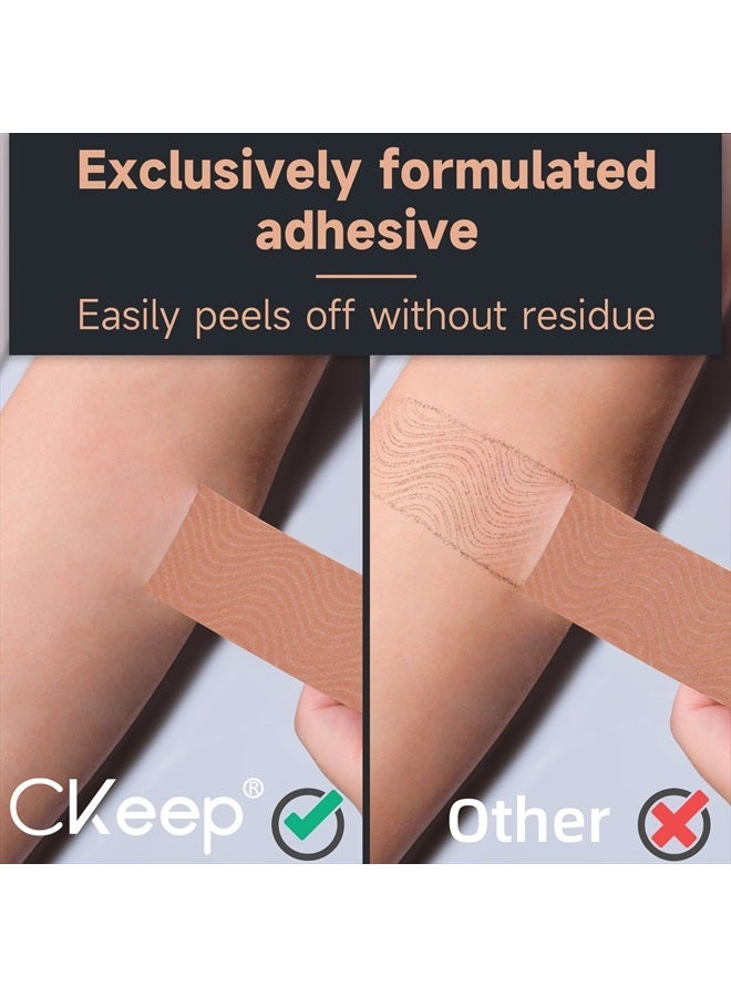 Ckeep Uncut Kinesiology Tape(2 Rolls), Original Cotton Elastic Premium Athletic Tape,Latex Free Hypoallergenic, 2inch x 16ft, Beige - Image 3