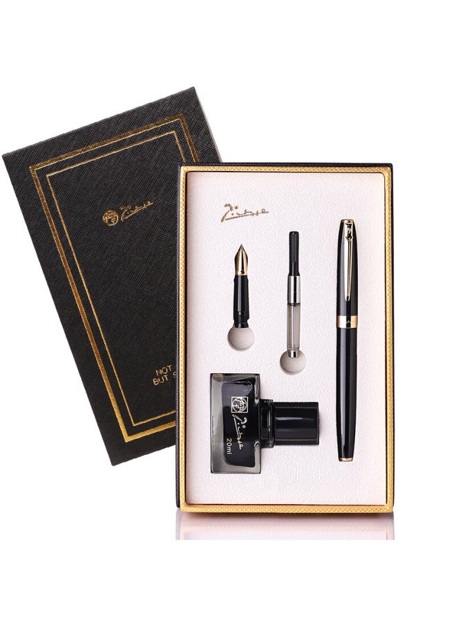 Pimio Fountain Pen Gift Box Ink Set, Dual Nib 0.5mm/0.38mm, Adult Student Calligraphy Practice Pen, T717 Bright Black With Gold Clip - Image 4