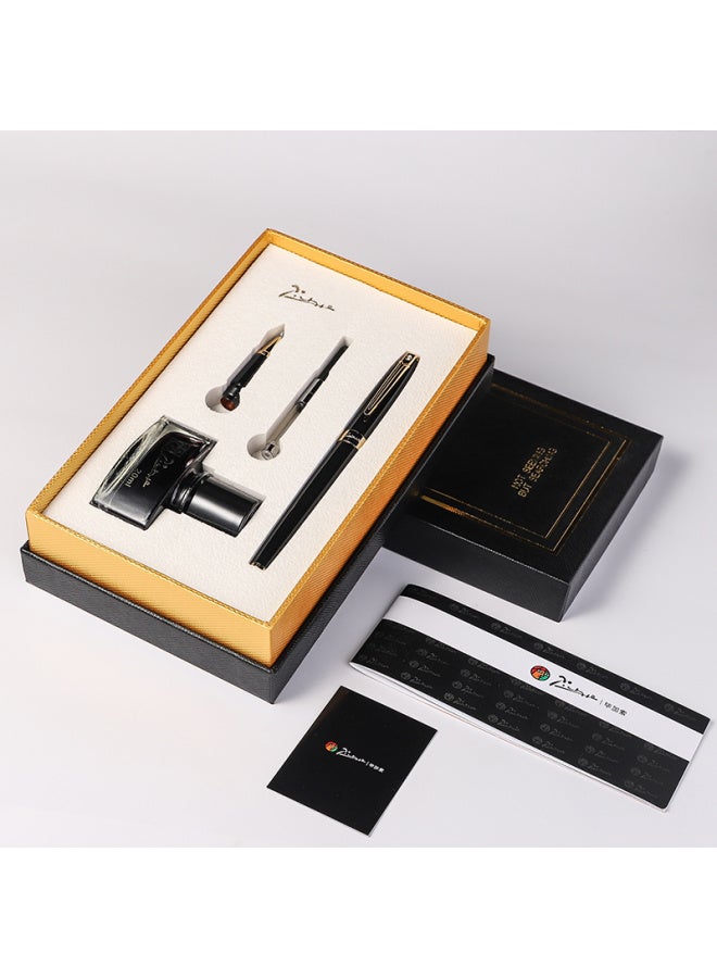 Pimio Fountain Pen Gift Box Ink Set, Dual Nib 0.5mm/0.38mm, Adult Student Calligraphy Practice Pen, T717 Bright Black With Gold Clip - Image 3