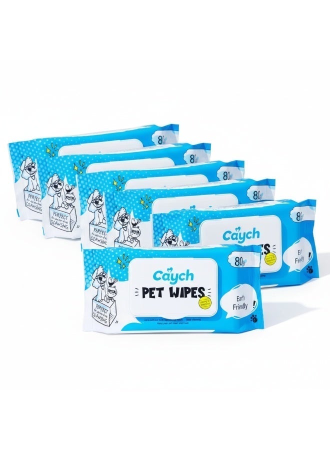 CAYCH Pet Wipes 80 x 6 - 480 Sheets for Dogs and Cats Antibacterial Hypoallergenic Grooming Wipes Deodorizing Eco Friendly Cleaning Wipes for Paws Body Eyes Ears and Daily Use - Image 1