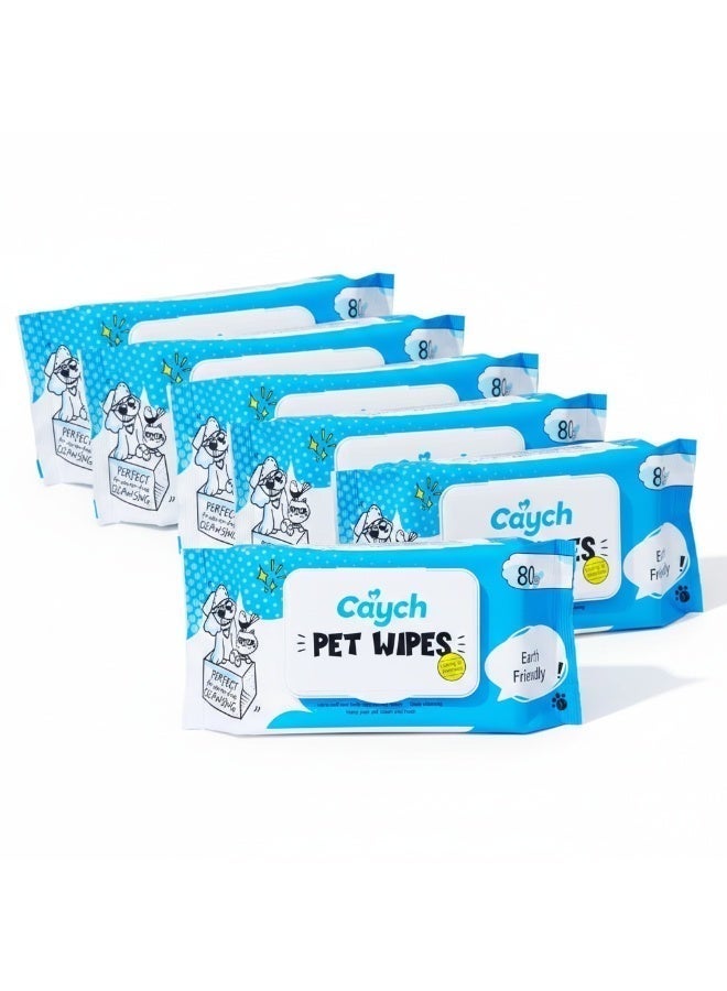 CAYCH Pet Wipes 80 x 6 - 480 Sheets for Dogs and Cats Antibacterial Hypoallergenic Grooming Wipes Deodorizing Eco Friendly Cleaning Wipes for Paws Body Eyes Ears and Daily Use - Image 2