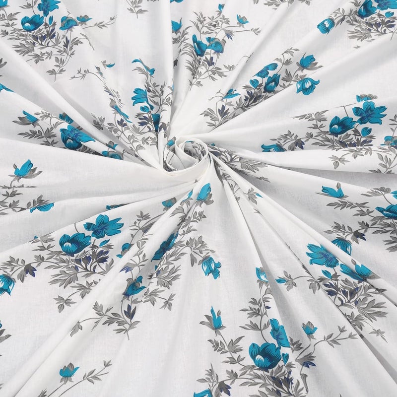 HUESLAND HUESLAND by Ahmedabad Cotton 144 TC Cotton Bedsheets for Double Bed with 2 Pillow Covers White Cyan Blue Grey  - Image 5