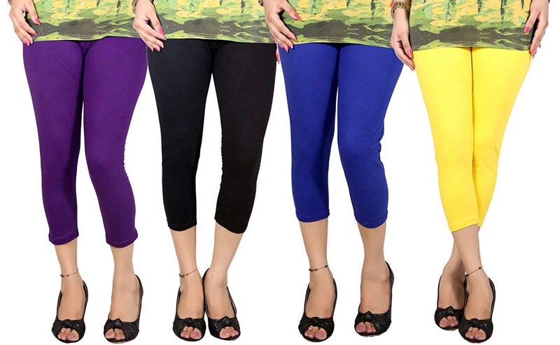 FEELBLUE Premium Cotton Strachable Women's Casual/Gym/Sports 3/4th Capri,Free Size, Pack of 4 Capri - Image 5