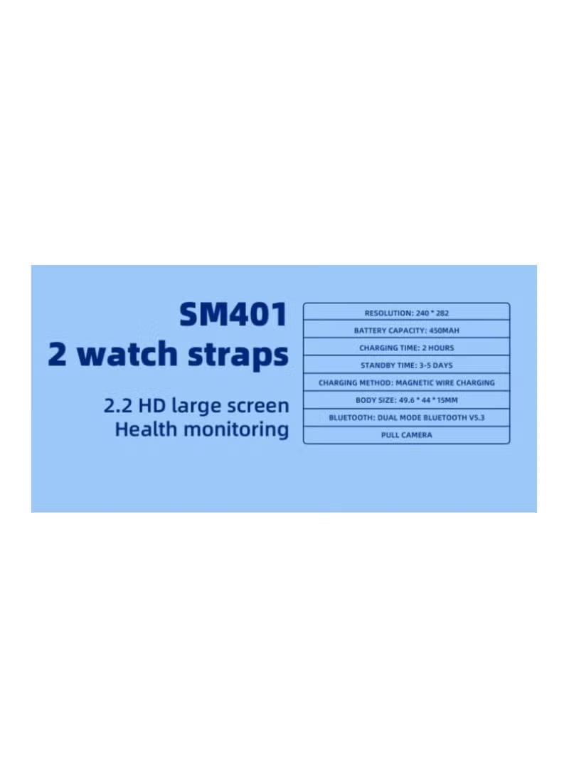 Smartbarry ساعة SM401 الذكية 4G – شاشة HD مقاس 2.2 بوصة، فتحة بطاقة SIM، كاميرا مدمجة، مكالمات عبر البلوتوث، متعقب لياقة بدنية للسيدات والسادة – أسود - Image 2