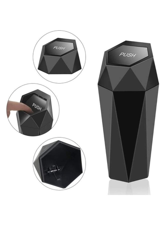 Car Trash Can With Lid New Car Dustbin Diamond Design Leakproof Vehicle Trash Bin Mini Garbage Bin For Automotive Car Home Office Kitchen Bedroom - Image 5