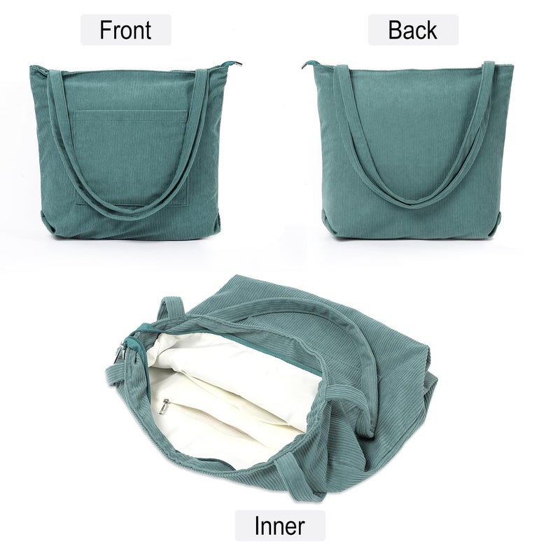 WantGor Women Corduroy Tote Bag, Large Shoulder Hobo Bags Casual Handbags Big Capacity Shopping Work Bag (Blue) - Image 2