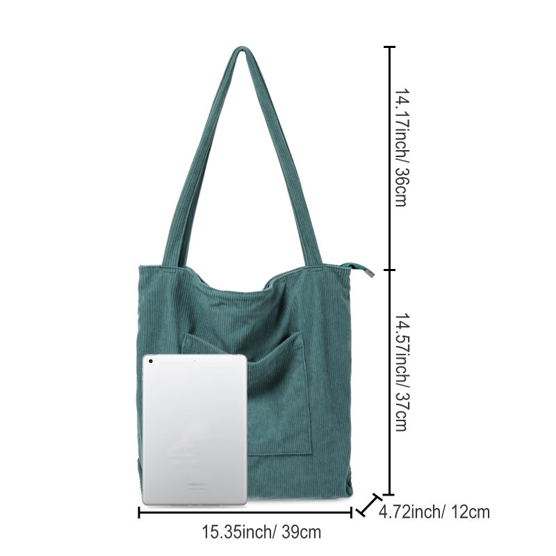 WantGor Women Corduroy Tote Bag, Large Shoulder Hobo Bags Casual Handbags Big Capacity Shopping Work Bag (Blue) - Image 4