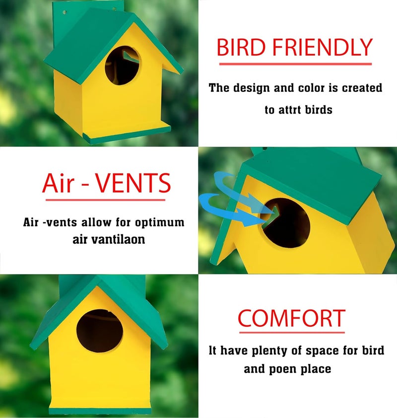 HELLONZ Bird House for Sparrow, Budgies & Finches with Air Ventilation and Mounting Hook (Pack of 8) (Dark Green) - Image 2