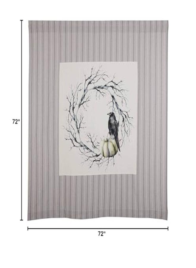 Piper Classics Midnight Moon Wreath Shower Curtain, 72" x 72", Spooky Halloween Wreath with Crow and Pumpkin on Grain Sack Stripes, Farmhouse Décor - Image 4
