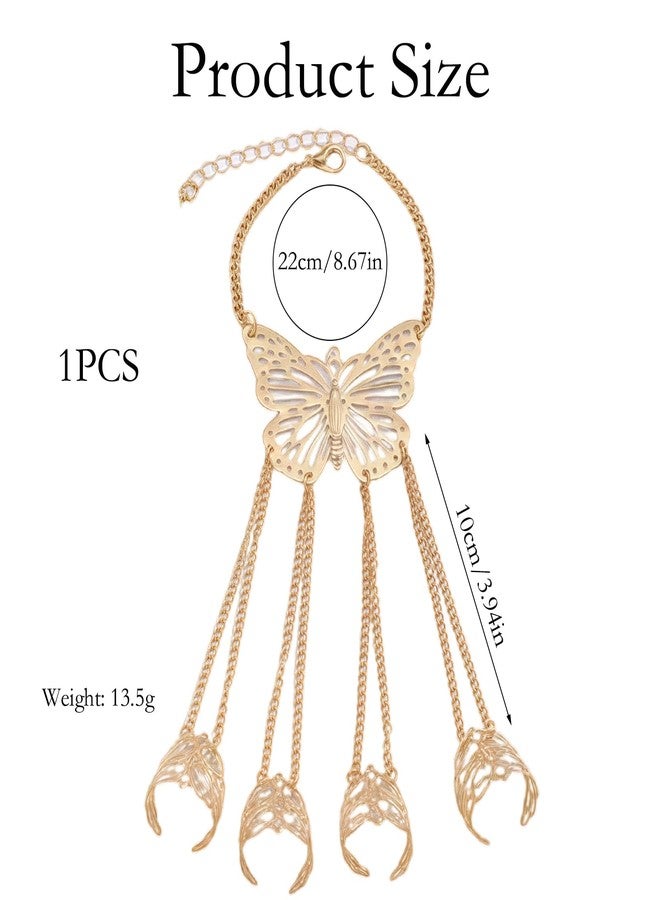 FFZDENA 1 Pcs Ring Bracelet For Women Stylish, Haath Phool For Women, Hollow Butterfly Finger Chain Hand Bracelet In Golden, Fashion Jewelry For Special Occasions, Birthday Gifts, 13.5g - Image 2