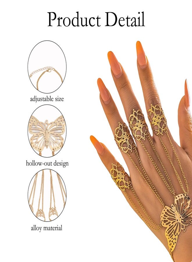 FFZDENA 1 Pcs Ring Bracelet For Women Stylish, Haath Phool For Women, Hollow Butterfly Finger Chain Hand Bracelet In Golden, Fashion Jewelry For Special Occasions, Birthday Gifts, 13.5g - Image 3