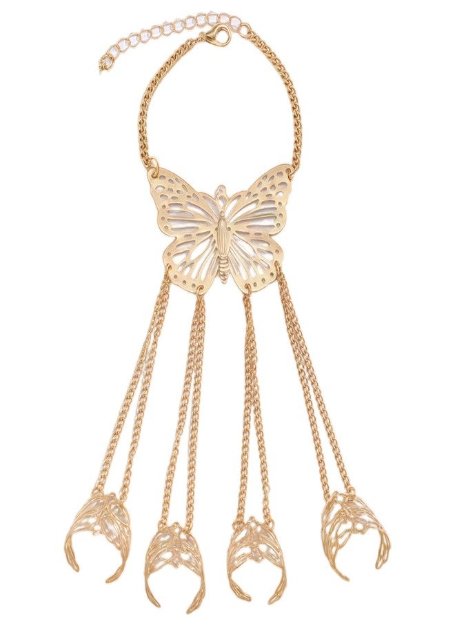 FFZDENA 1 Pcs Ring Bracelet For Women Stylish, Haath Phool For Women, Hollow Butterfly Finger Chain Hand Bracelet In Golden, Fashion Jewelry For Special Occasions, Birthday Gifts, 13.5g - Image 1