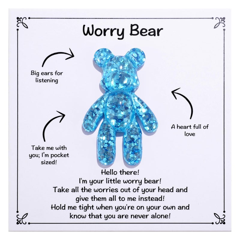 Aesnefe Pocket Worry Bear Hug, Anxiety Relief Keepsake, Mental Health Encouragement Gift, Emotional Support Token, Stress Comfort Gift for Teens & Adults, Blue - Image 1