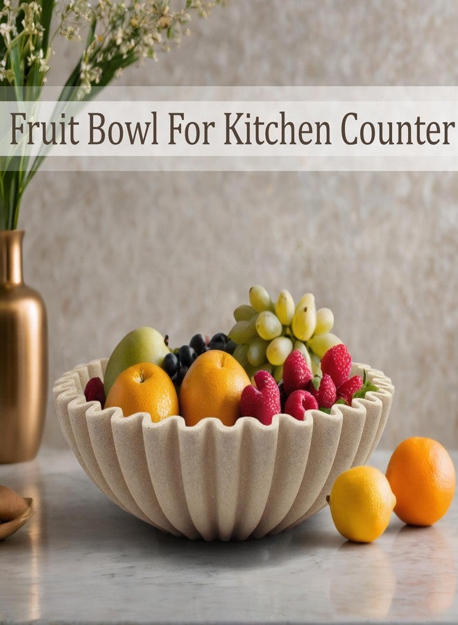 LIN CHUAN Ruffle Decorative Bowl, Large Fruit Bowl for Kitchen Counter, Stylish Key Bowl for Entry Table, Handcrafted Home Decor Display bowl, Artificial Stone Beige - Image 3