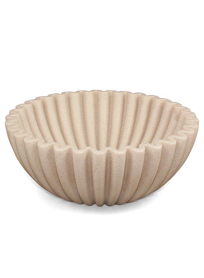 LIN CHUAN Ruffle Decorative Bowl, Large Fruit Bowl for Kitchen Counter, Stylish Key Bowl for Entry Table, Handcrafted Home Decor Display bowl, Artificial Stone Beige - Image 1