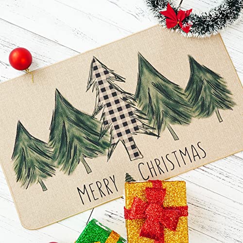 ONWAY Christmas Trees Door Mat Seasonal Winter Happy Holiday Farmhouse Doormat Kitchen LowProfile Floor Rug Switch Mat for Home Decor Indoor Outdoor 29 x 17 Inch - Image 3